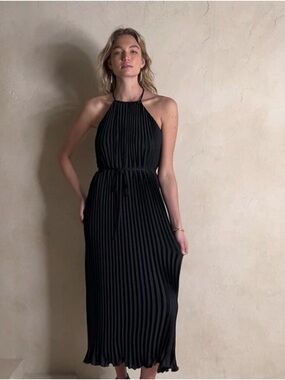 Banana Republic Black Halter Pleated Midi Dress NWT